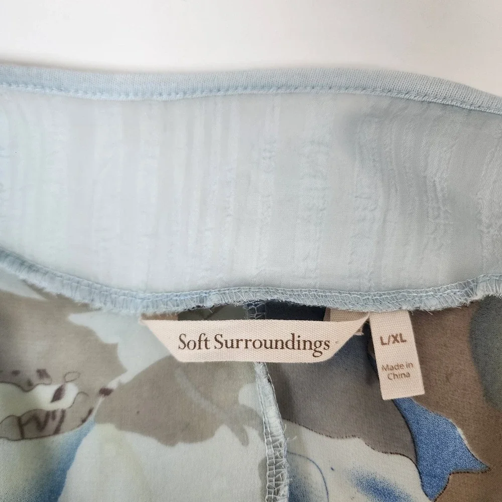 Soft Surroundings Vest Women's L/XL Blue Floral Swiss Dot Boho Romantic